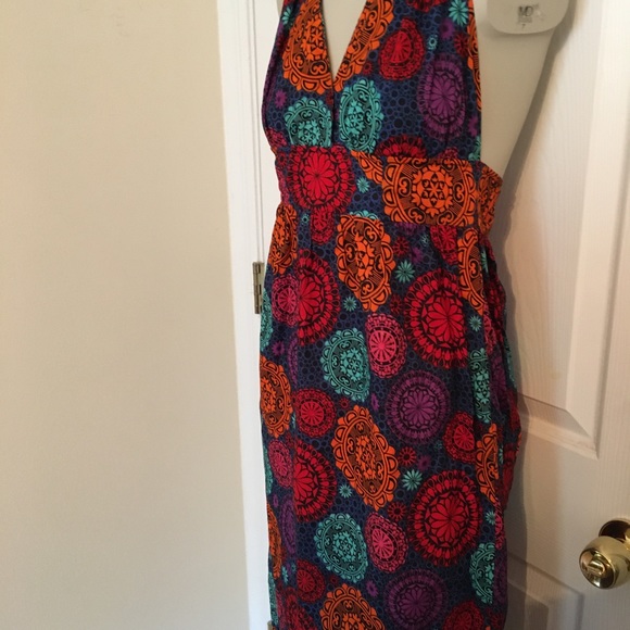 Anthropologie Fish Fry multi colorful halter Mini Dress sz M - Picture 7 of 11